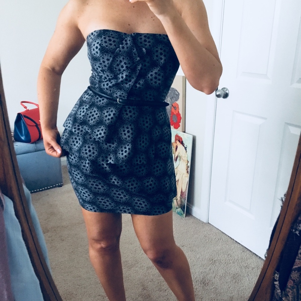 Ark & co. Formal layered strapless peplum dress